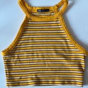 🔴Yellow, black and white stripe crop top Zara